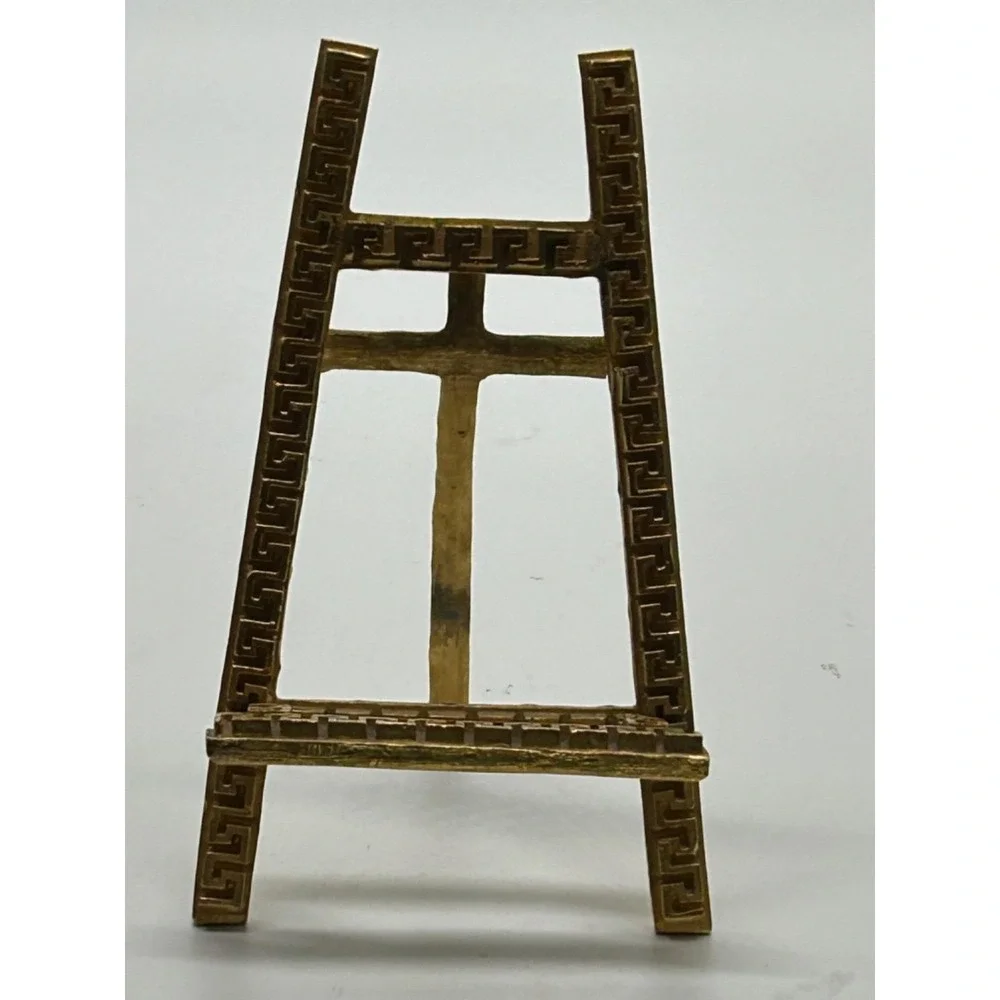 Miniature Ormolu Brass Greek Key Decor Easel Antique Decorative Display Stand 6